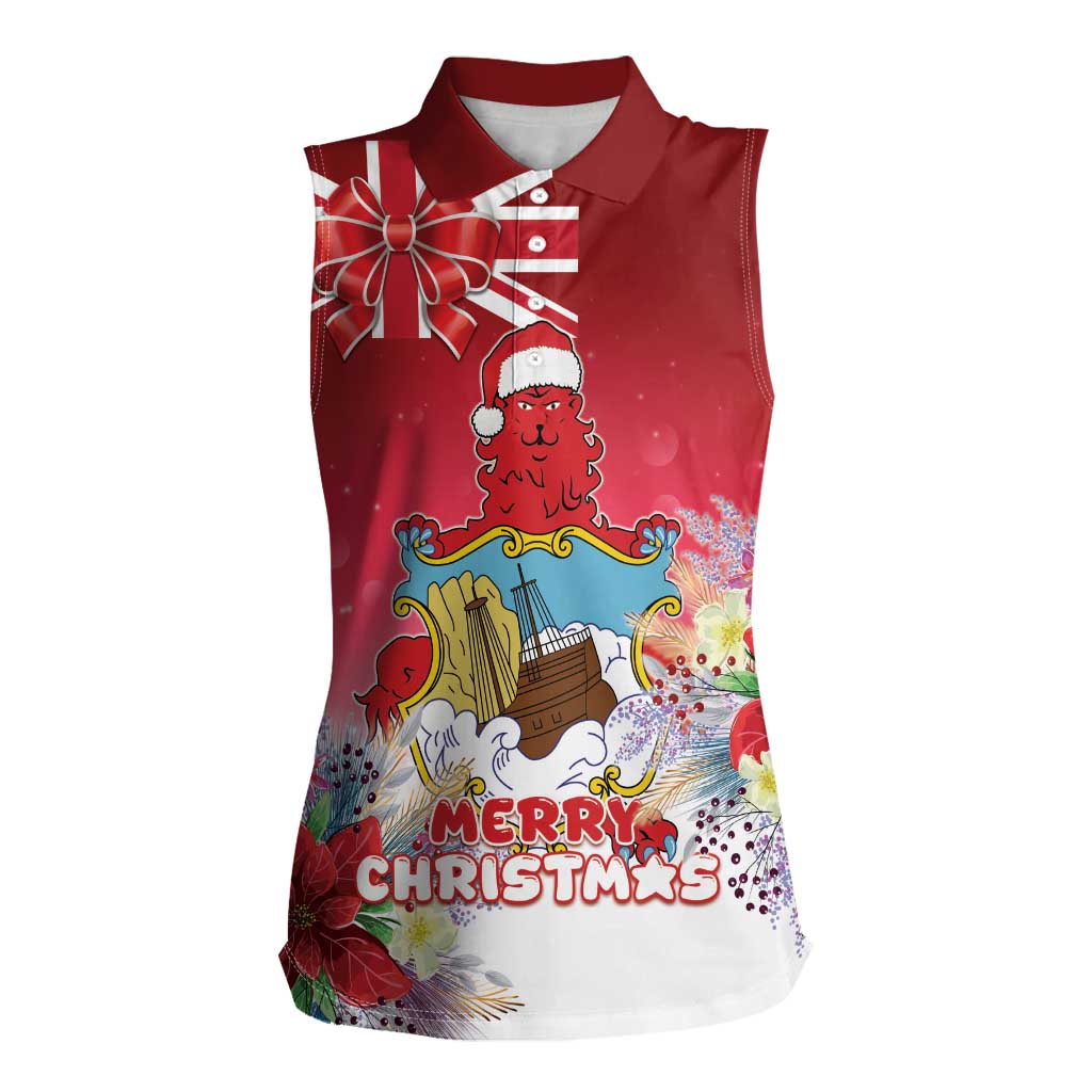 Bermuda Christmas Women Sleeveless Polo Shirt Coquette Bow Xmas Vibe - Wonder Print Shop