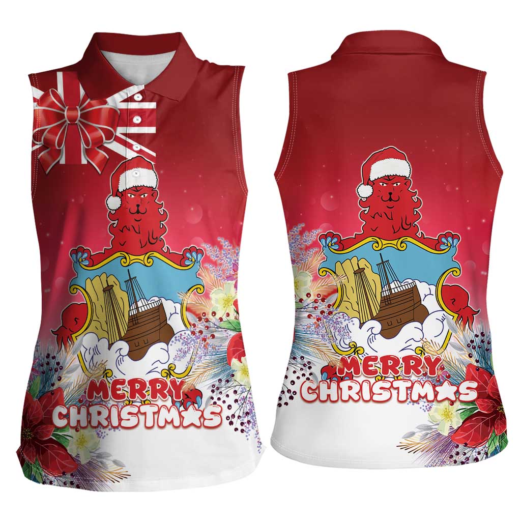 Bermuda Christmas Women Sleeveless Polo Shirt Coquette Bow Xmas Vibe - Wonder Print Shop