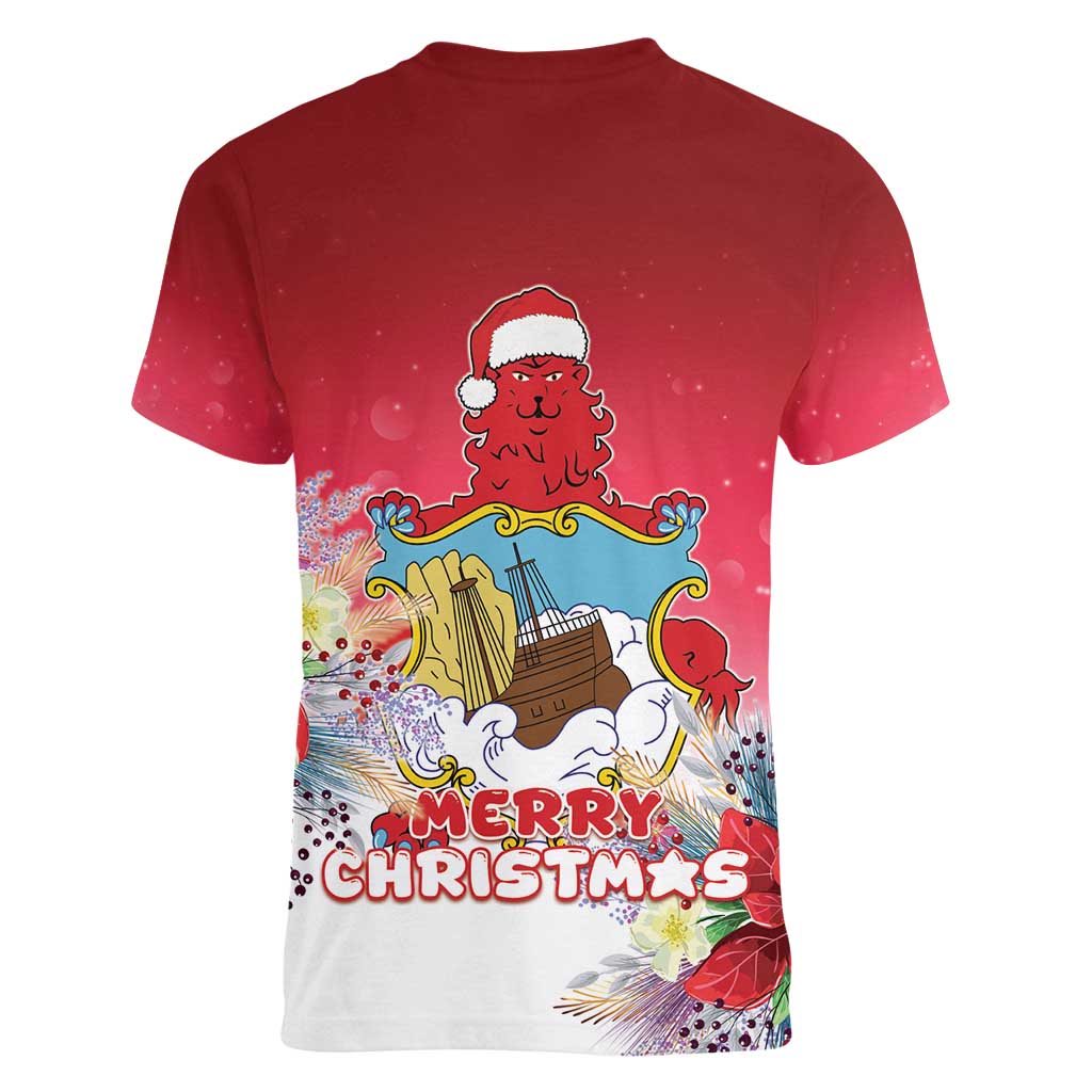 Bermuda Christmas Women V-Neck T-Shirt Coquette Bow Xmas Vibe - Wonder Print Shop