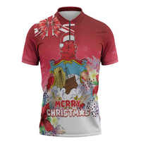 Bermuda Christmas Zipper Polo Shirt Coquette Bow Xmas Vibe - Wonder Print Shop
