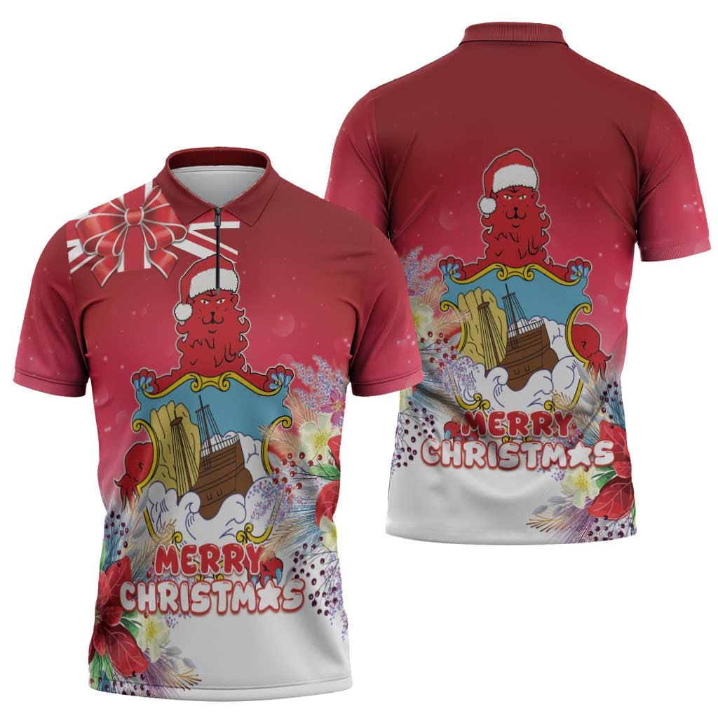 Bermuda Christmas Zipper Polo Shirt Coquette Bow Xmas Vibe - Wonder Print Shop