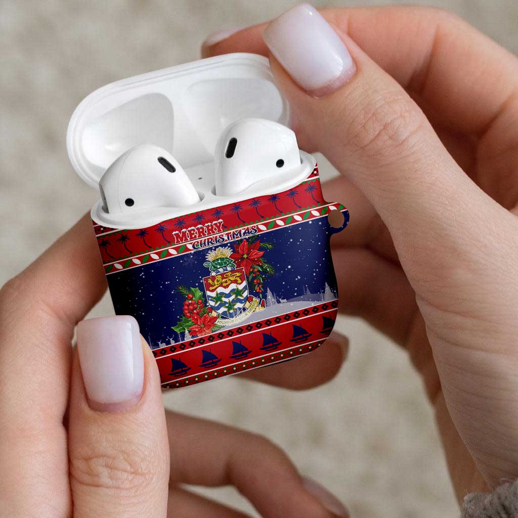 Cayman Islands Christmas AirPods Case Coat Of Arms With Poinsettia - Wonder Print Shop