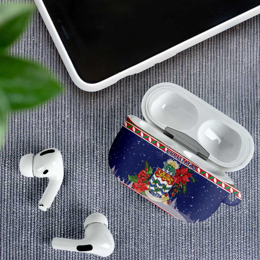 Cayman Islands Christmas AirPods Case Coat Of Arms With Poinsettia - Wonder Print Shop