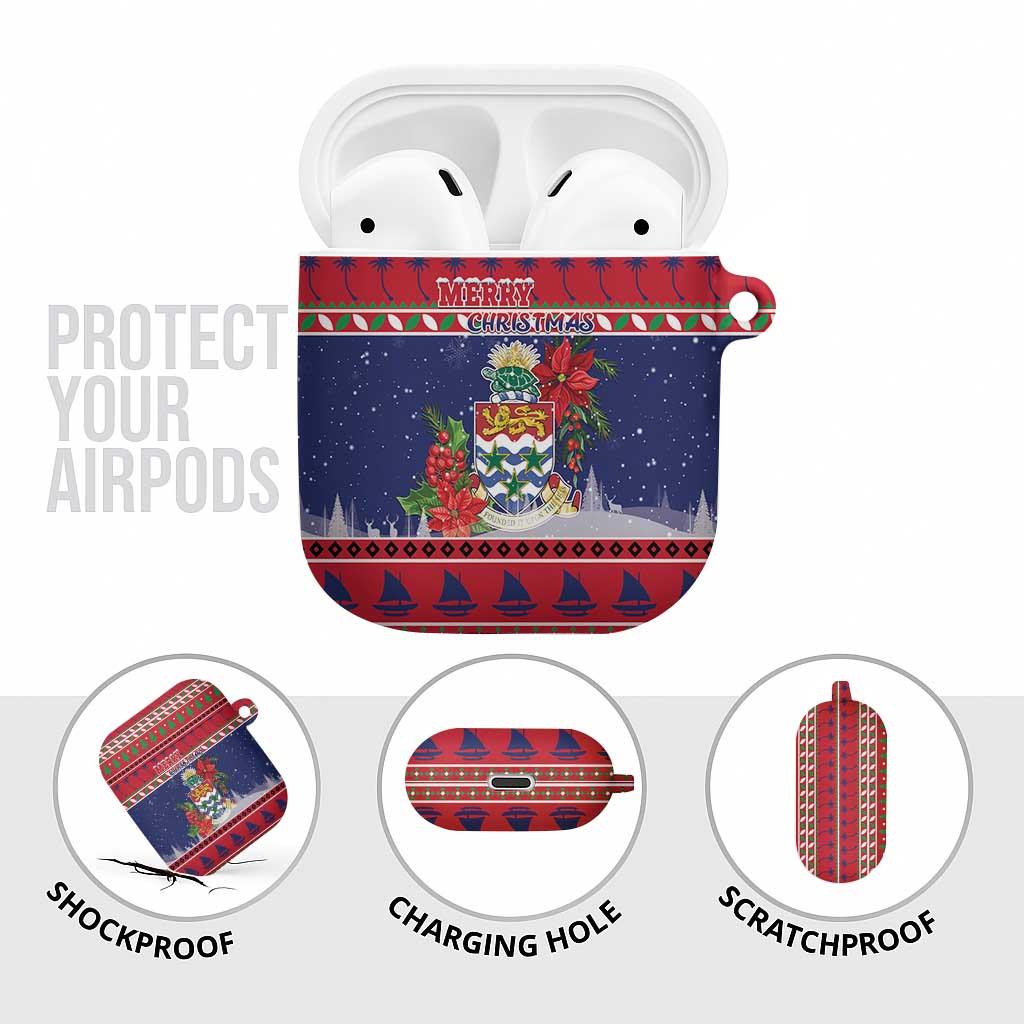 Cayman Islands Christmas AirPods Case Coat Of Arms With Poinsettia - Wonder Print Shop