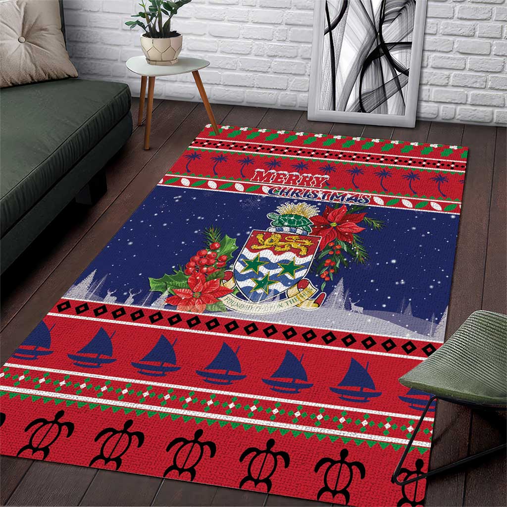 Cayman Islands Christmas Area Rug Coat Of Arms With Poinsettia - Wonder Print Shop