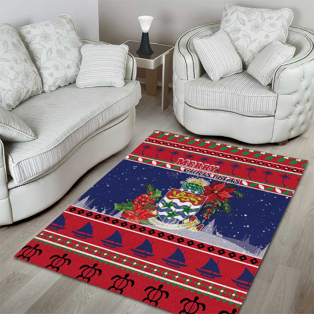 Cayman Islands Christmas Area Rug Coat Of Arms With Poinsettia - Wonder Print Shop