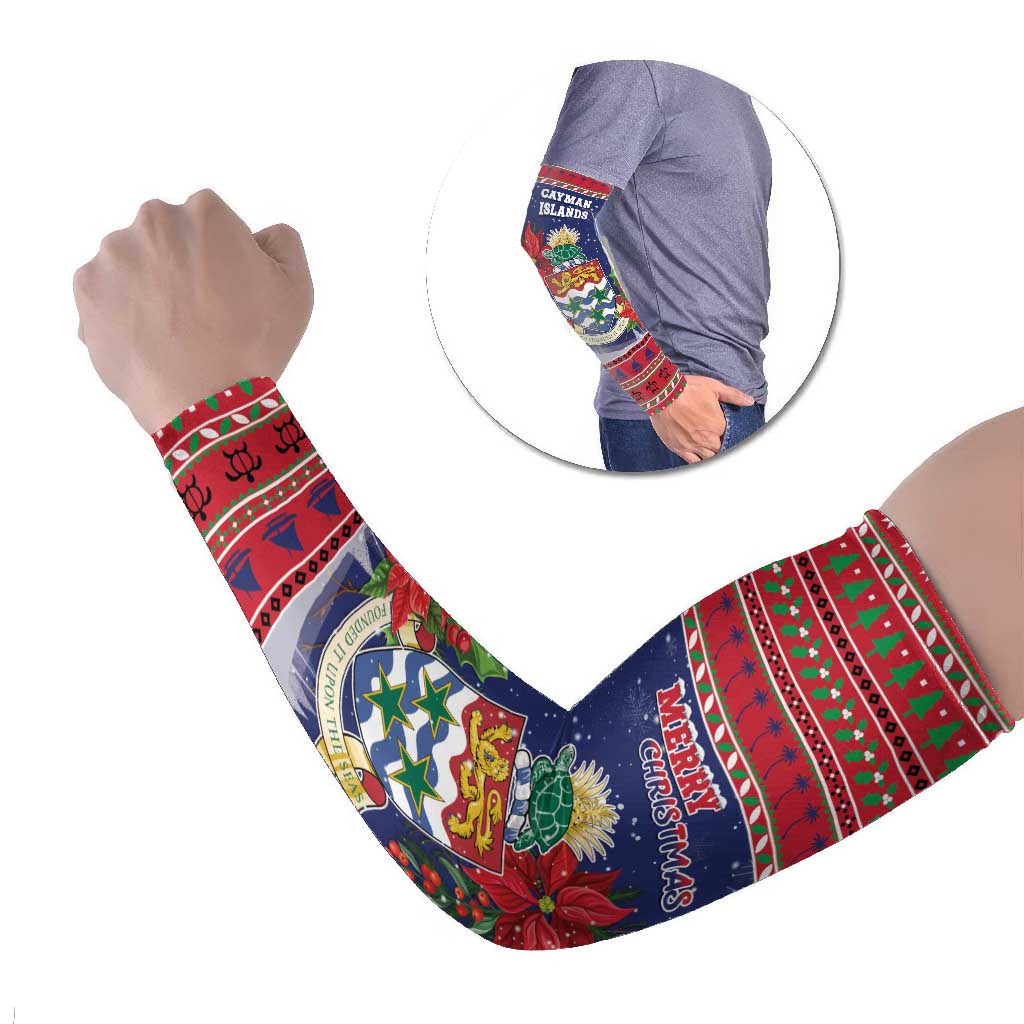 Cayman Islands Christmas Arm Sleeves Coat Of Arms With Poinsettia - Wonder Print Shop