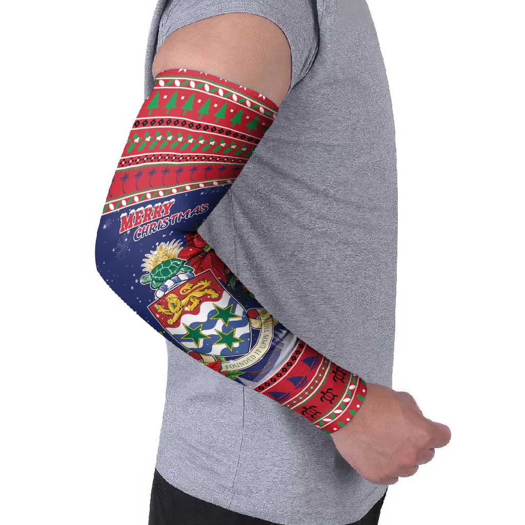 Cayman Islands Christmas Arm Sleeves Coat Of Arms With Poinsettia - Wonder Print Shop