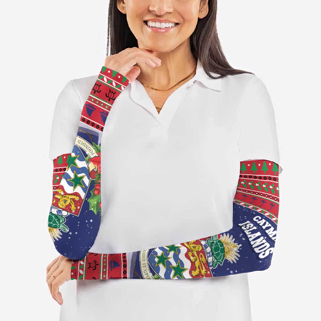 Cayman Islands Christmas Arm Sleeves Coat Of Arms With Poinsettia - Wonder Print Shop