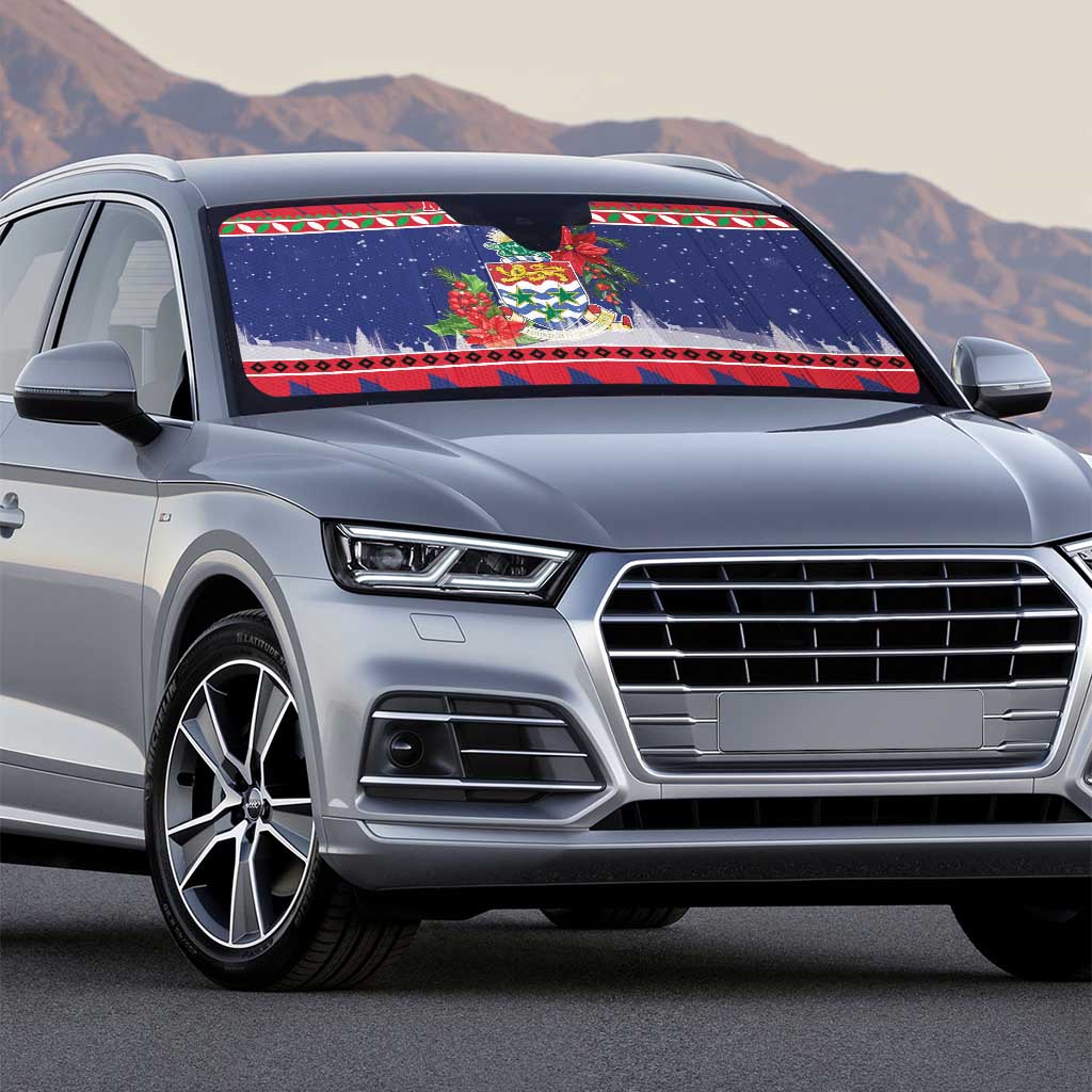 Cayman Islands Christmas Auto Sun Shade Coat Of Arms With Poinsettia - Wonder Print Shop