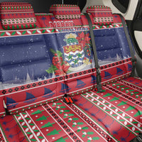 Cayman Islands Christmas Back Car Seat Cover Coat Of Arms With Poinsettia - Wonder Print Shop