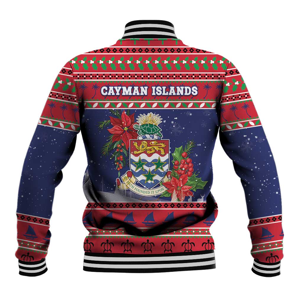 Cayman Islands Christmas Baseball Jacket Coat Of Arms With Poinsettia - Wonder Print Shop