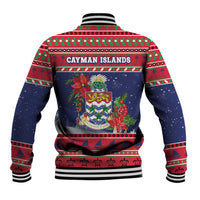 Cayman Islands Christmas Baseball Jacket Coat Of Arms With Poinsettia - Wonder Print Shop