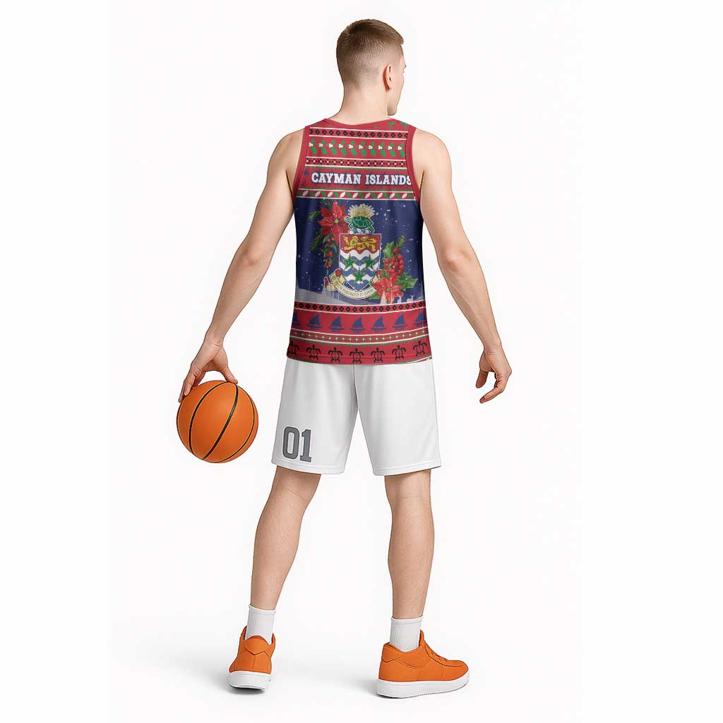 Cayman Islands Christmas Basketball Jersey Coat Of Arms With Poinsettia - Wonder Print Shop