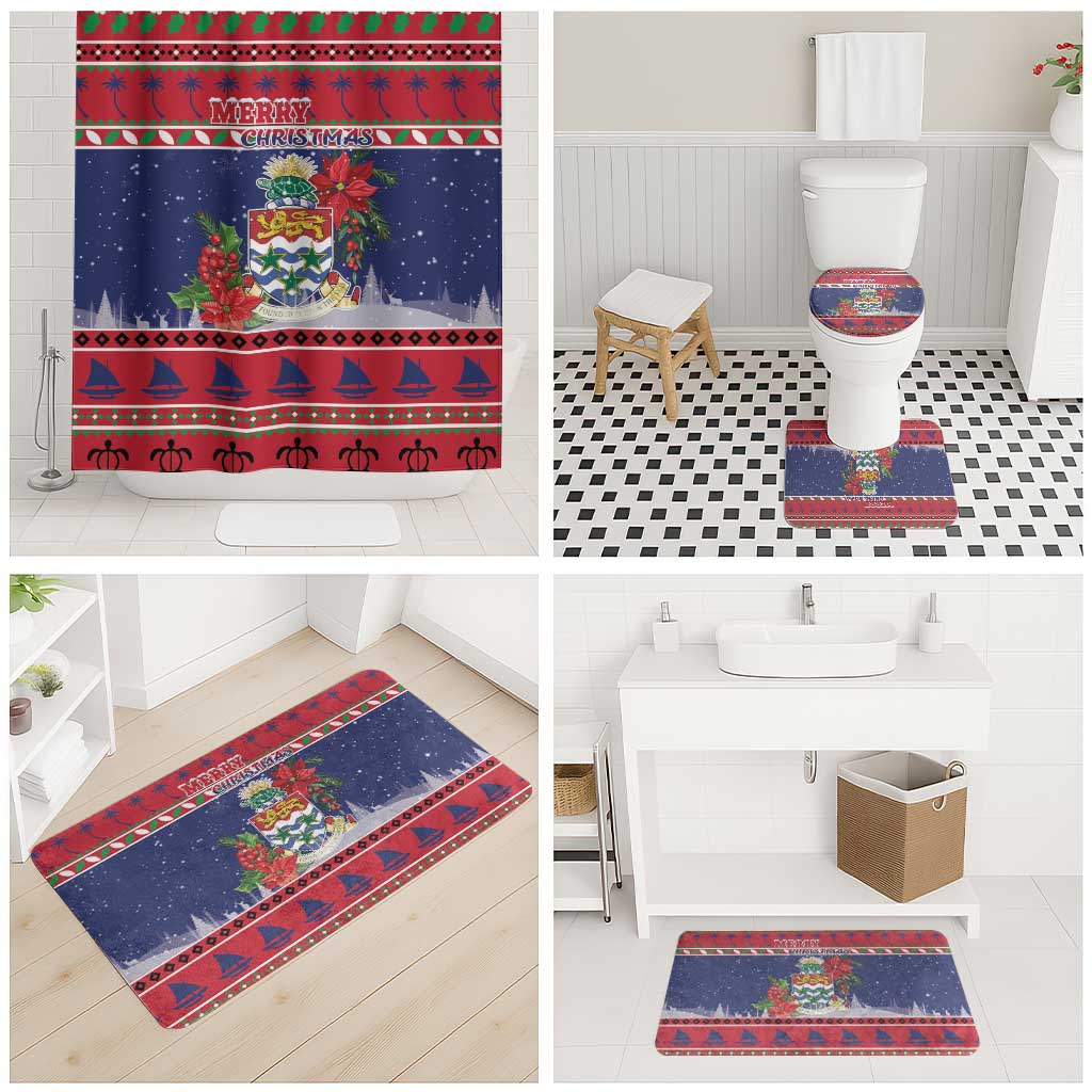 Cayman Islands Christmas Bathroom Set Coat Of Arms With Poinsettia - Wonder Print Shop