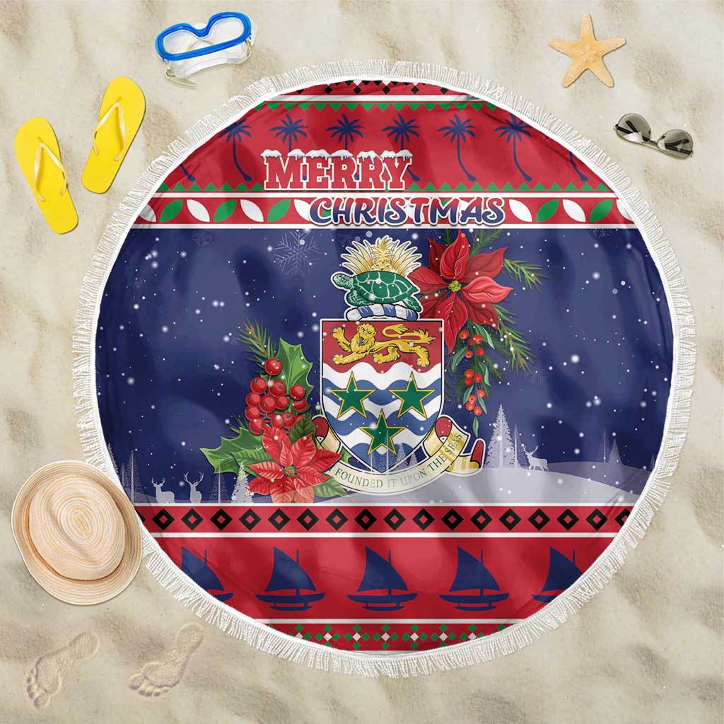 Cayman Islands Christmas Beach Blanket Coat Of Arms With Poinsettia - Wonder Print Shop