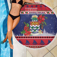 Cayman Islands Christmas Beach Blanket Coat Of Arms With Poinsettia - Wonder Print Shop