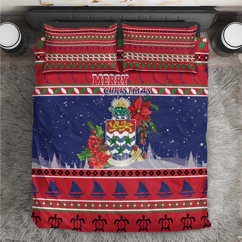 Cayman Islands Christmas Bedding Set Coat Of Arms With Poinsettia - Wonder Print Shop