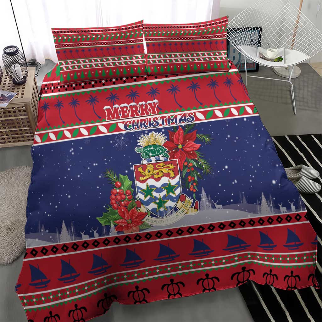 Cayman Islands Christmas Bedding Set Coat Of Arms With Poinsettia - Wonder Print Shop