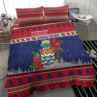 Cayman Islands Christmas Bedding Set Coat Of Arms With Poinsettia - Wonder Print Shop
