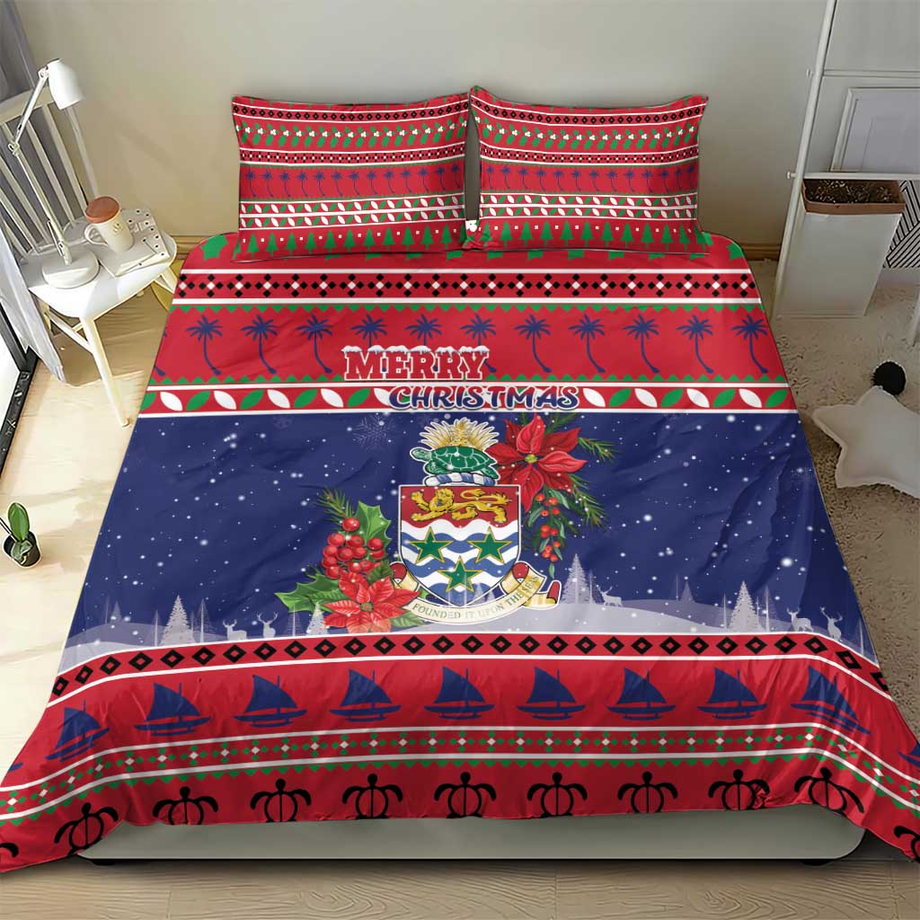 Cayman Islands Christmas Bedding Set Coat Of Arms With Poinsettia - Wonder Print Shop