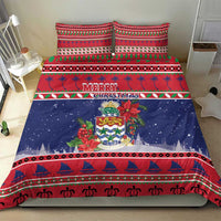Cayman Islands Christmas Bedding Set Coat Of Arms With Poinsettia - Wonder Print Shop