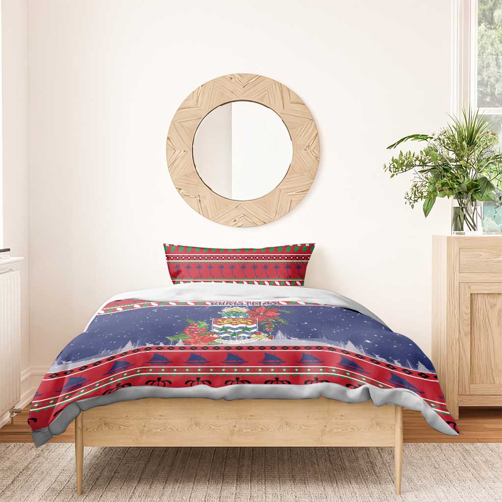 Cayman Islands Christmas Bedding Set Coat Of Arms With Poinsettia - Wonder Print Shop
