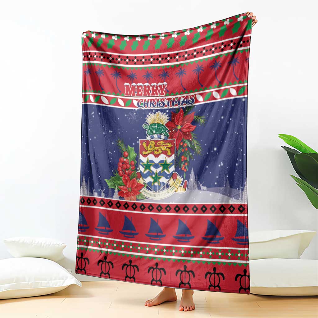 Cayman Islands Christmas Blanket Coat Of Arms With Poinsettia - Wonder Print Shop