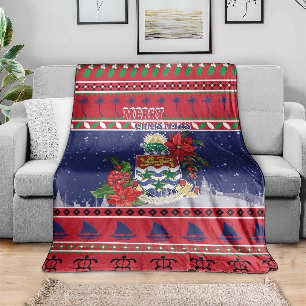 Cayman Islands Christmas Blanket Coat Of Arms With Poinsettia - Wonder Print Shop