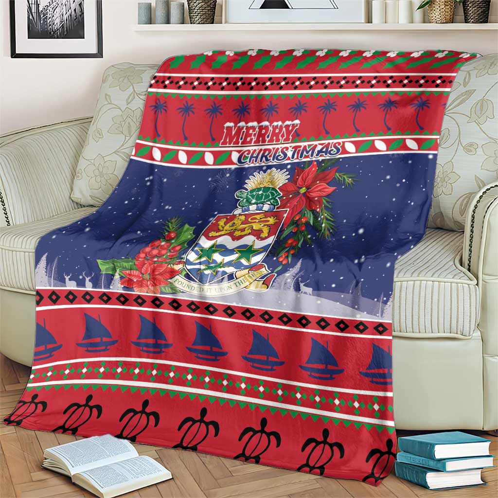 Cayman Islands Christmas Blanket Coat Of Arms With Poinsettia - Wonder Print Shop