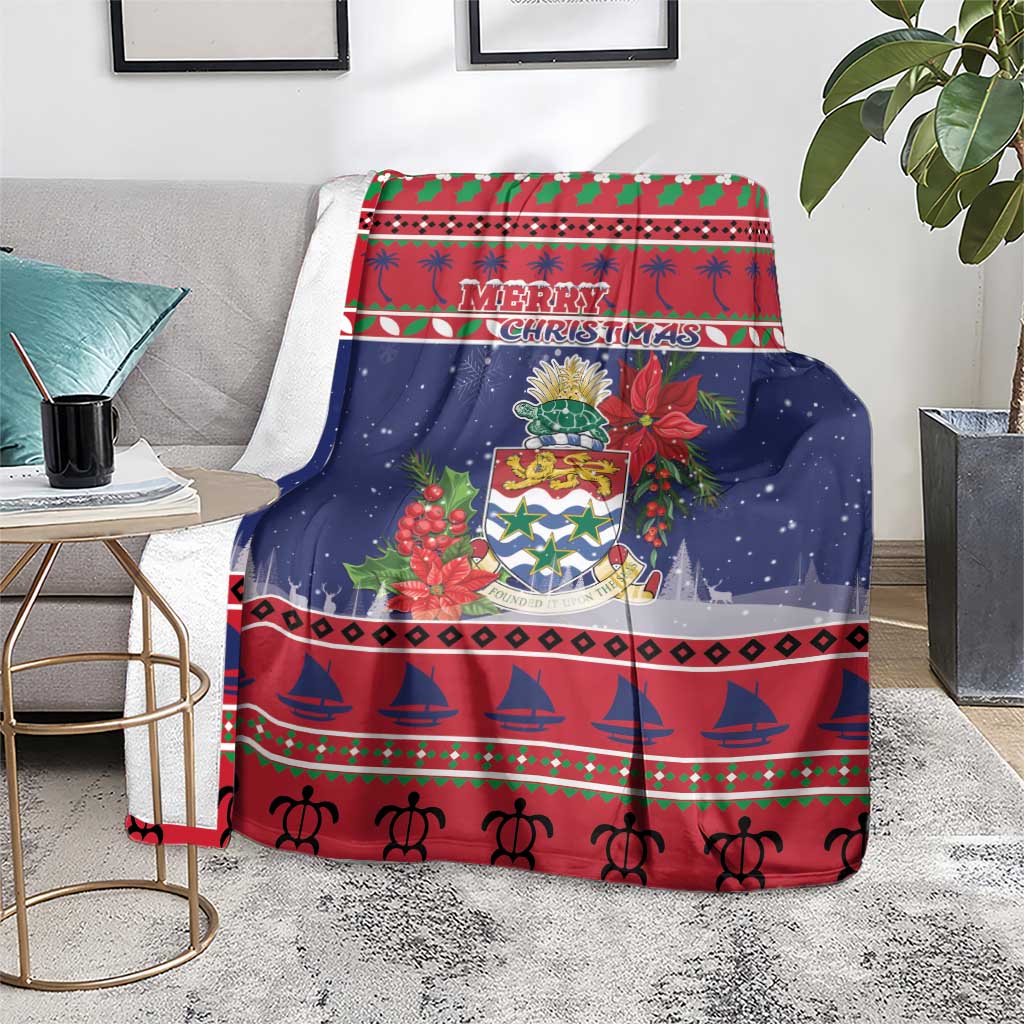 Cayman Islands Christmas Blanket Coat Of Arms With Poinsettia - Wonder Print Shop