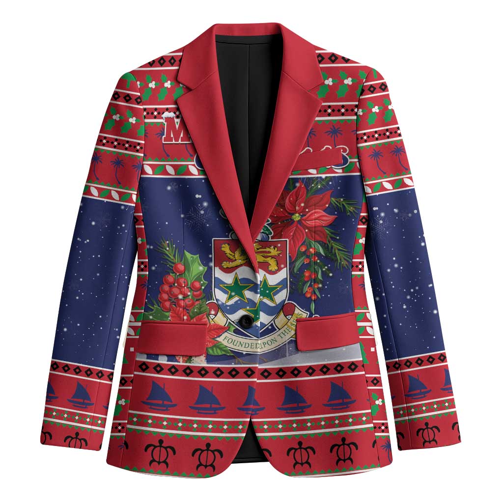 Cayman Islands Christmas Blazer Coat Of Arms With Poinsettia - Wonder Print Shop