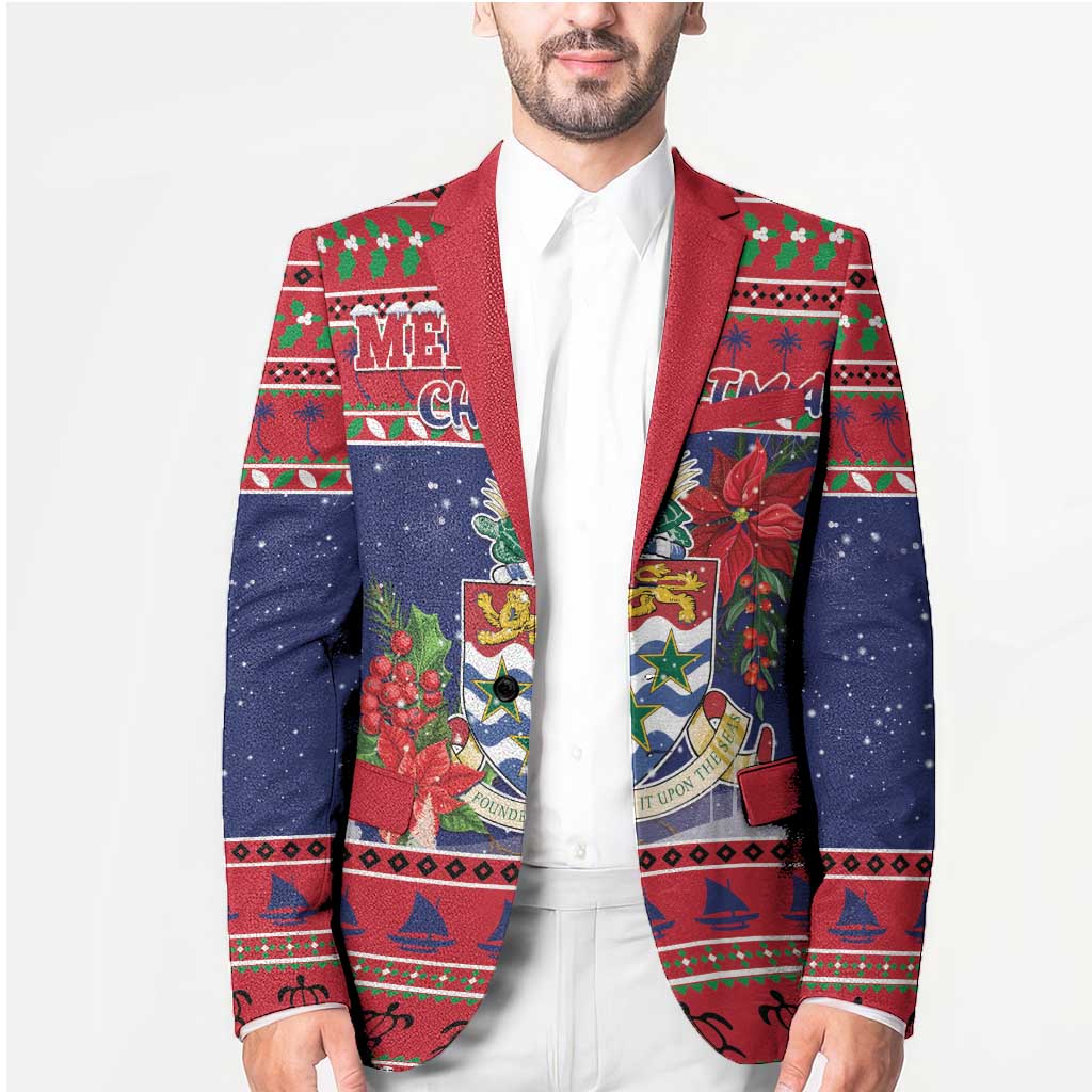 Cayman Islands Christmas Blazer Coat Of Arms With Poinsettia - Wonder Print Shop