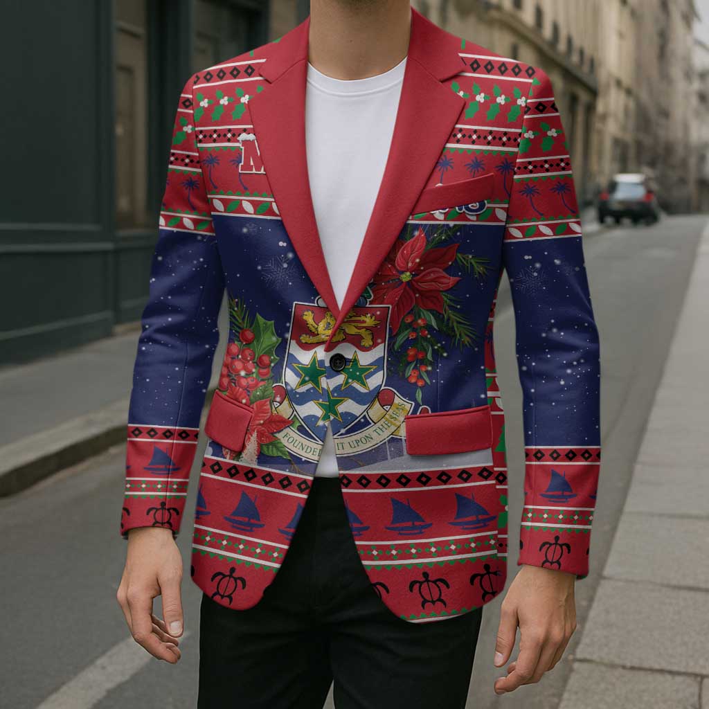 Cayman Islands Christmas Blazer Coat Of Arms With Poinsettia - Wonder Print Shop
