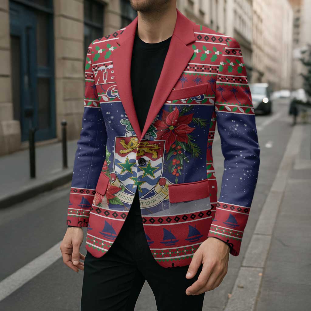 Cayman Islands Christmas Blazer Coat Of Arms With Poinsettia - Wonder Print Shop