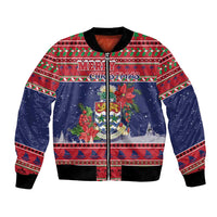 Cayman Islands Christmas Bomber Jacket Coat Of Arms With Poinsettia - Wonder Print Shop