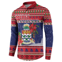 Cayman Islands Christmas Button Sweatshirt Coat Of Arms With Poinsettia - Wonder Print Shop