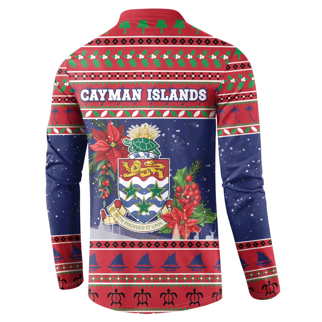 Cayman Islands Christmas Button Sweatshirt Coat Of Arms With Poinsettia - Wonder Print Shop