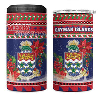 Cayman Islands Christmas 4 in 1 Can Cooler Tumbler Coat Of Arms With Poinsettia - Wonder Print Shop