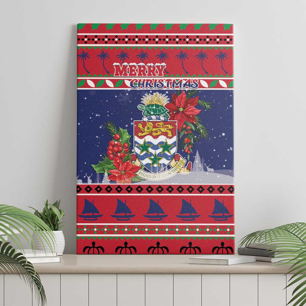 Cayman Islands Christmas Canvas Wall Art Coat Of Arms With Poinsettia - Wonder Print Shop