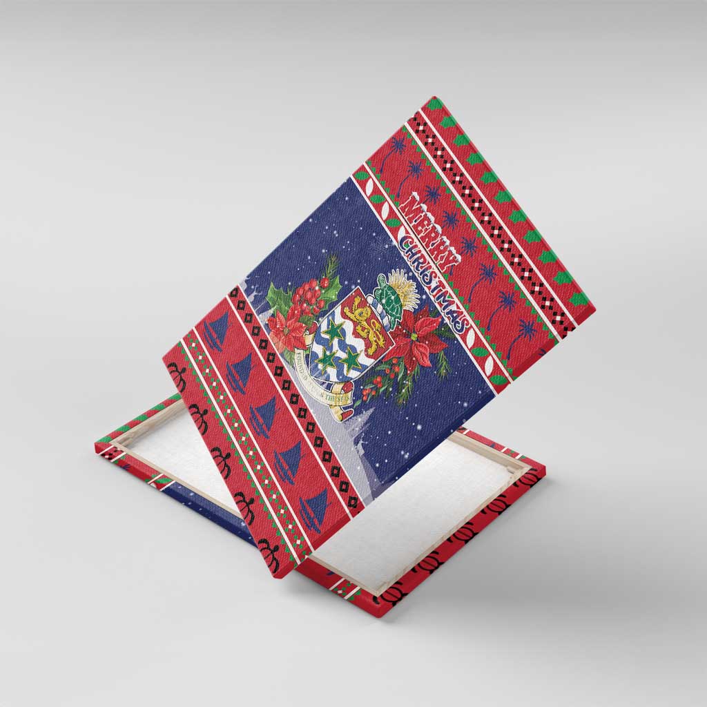 Cayman Islands Christmas Canvas Wall Art Coat Of Arms With Poinsettia - Wonder Print Shop