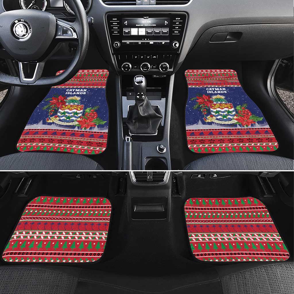 Cayman Islands Christmas Car Mats Coat Of Arms With Poinsettia - Wonder Print Shop