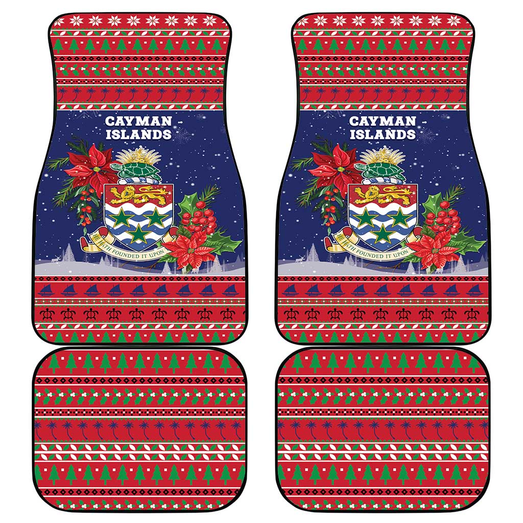 Cayman Islands Christmas Car Mats Coat Of Arms With Poinsettia - Wonder Print Shop