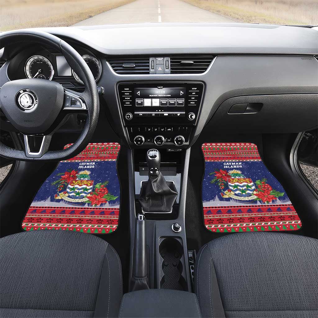 Cayman Islands Christmas Car Mats Coat Of Arms With Poinsettia - Wonder Print Shop