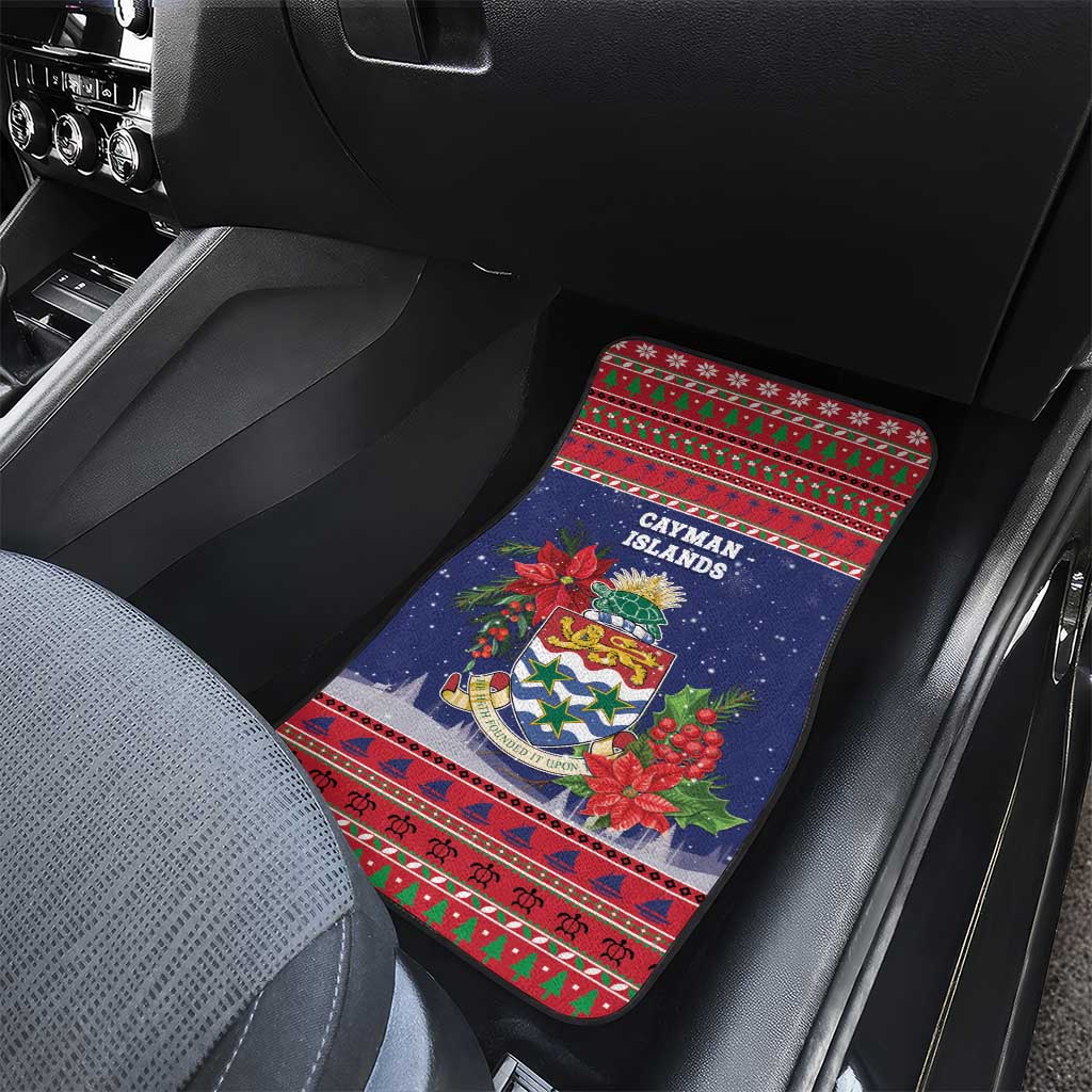 Cayman Islands Christmas Car Mats Coat Of Arms With Poinsettia - Wonder Print Shop