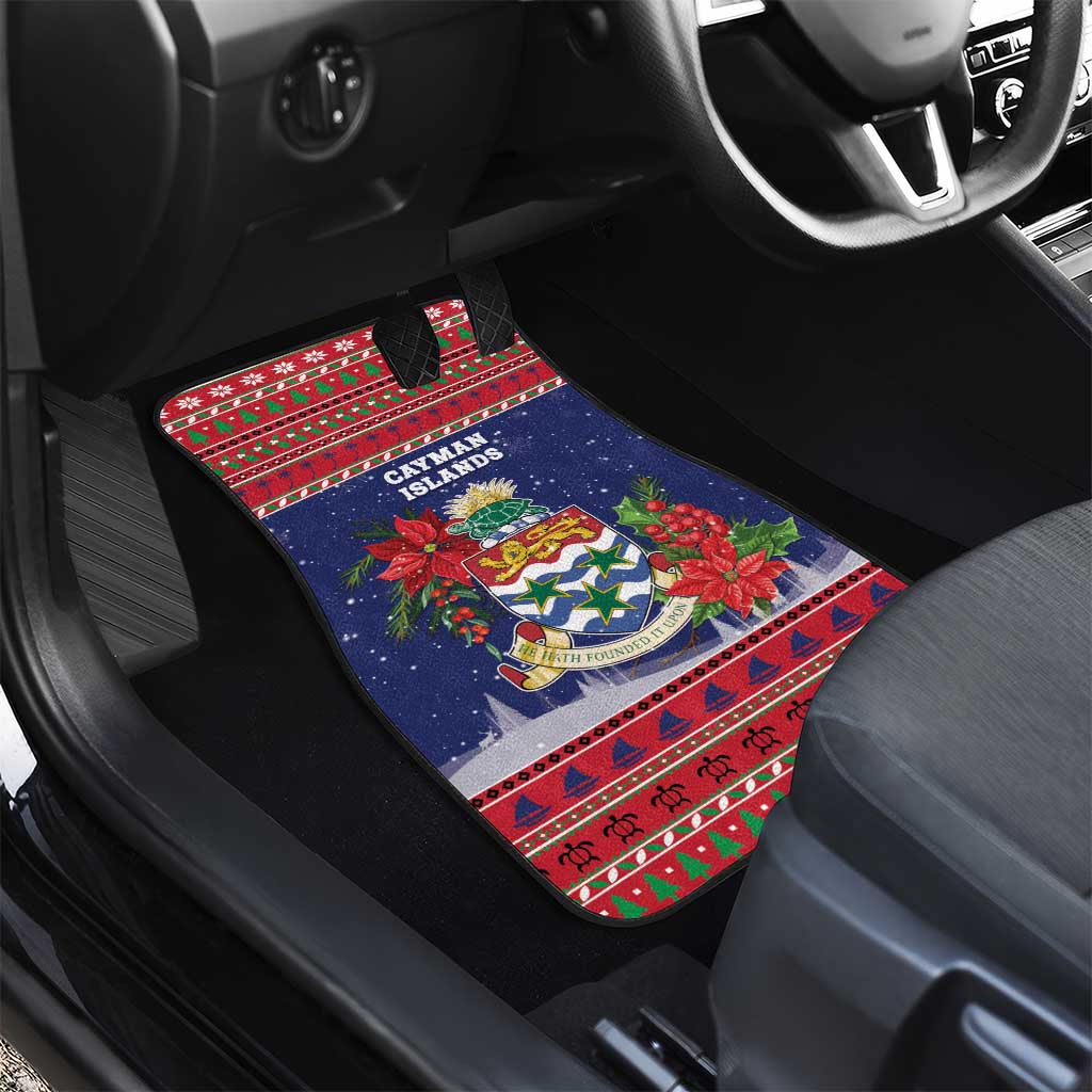 Cayman Islands Christmas Car Mats Coat Of Arms With Poinsettia - Wonder Print Shop