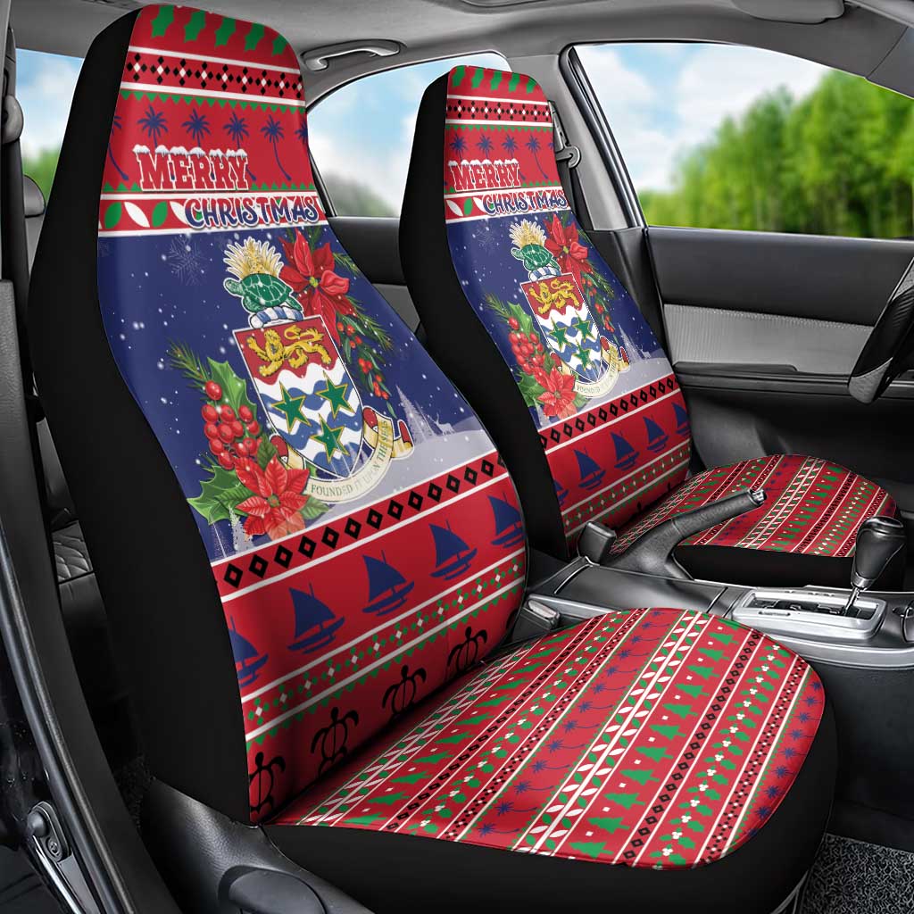 Cayman Islands Christmas Car Seat Cover Coat Of Arms With Poinsettia - Wonder Print Shop