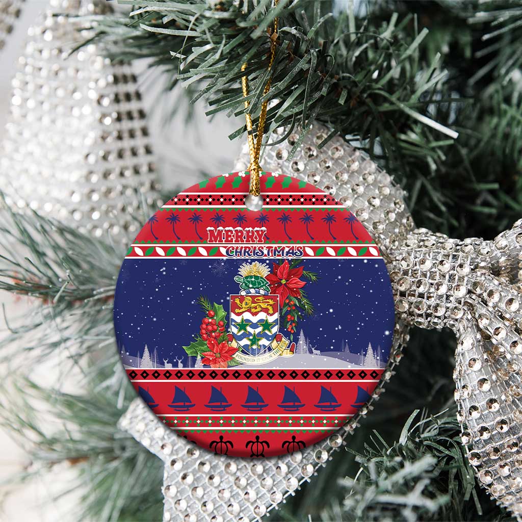 Cayman Islands Christmas Ceramic Ornament Coat Of Arms With Poinsettia - Wonder Print Shop