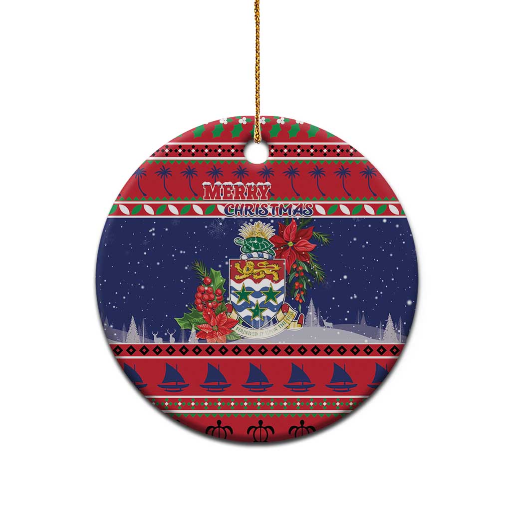 Cayman Islands Christmas Ceramic Ornament Coat Of Arms With Poinsettia - Wonder Print Shop