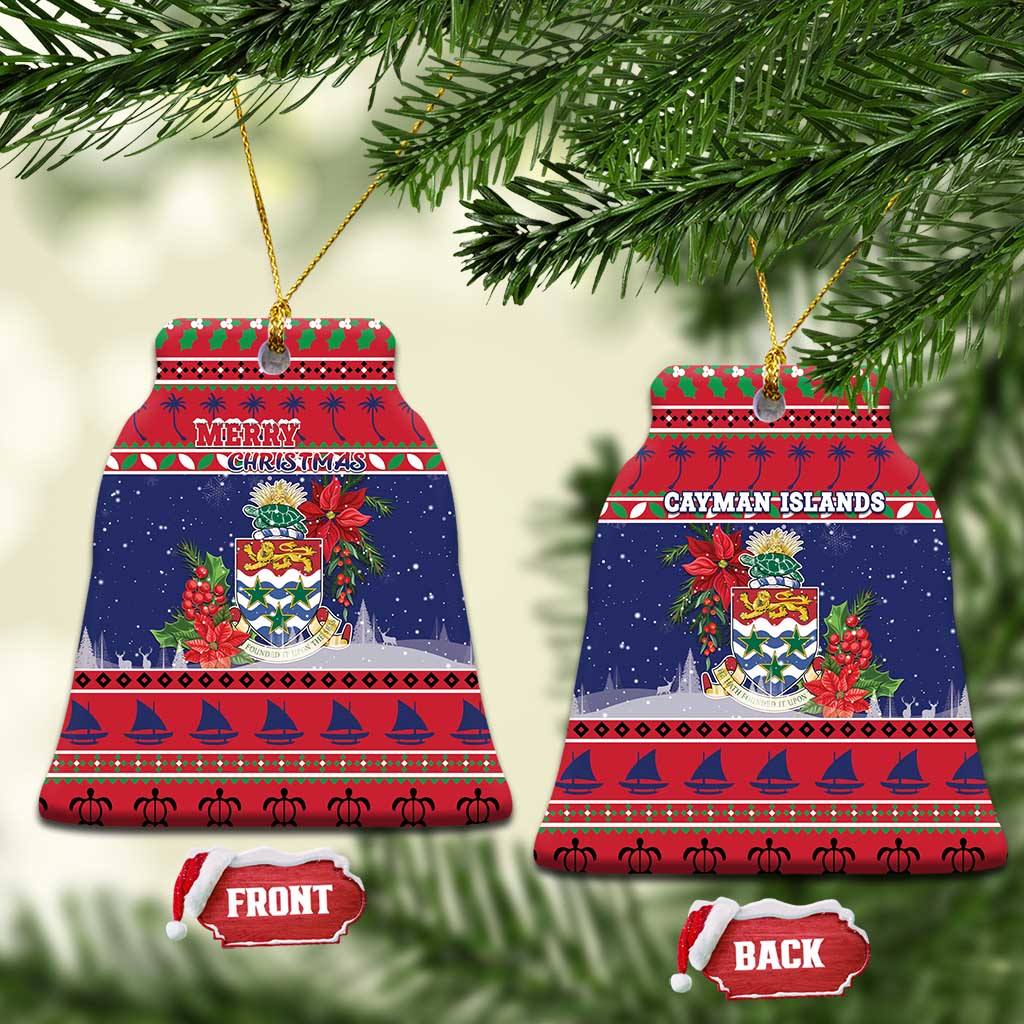 Cayman Islands Christmas Ceramic Ornament Coat Of Arms With Poinsettia - Wonder Print Shop